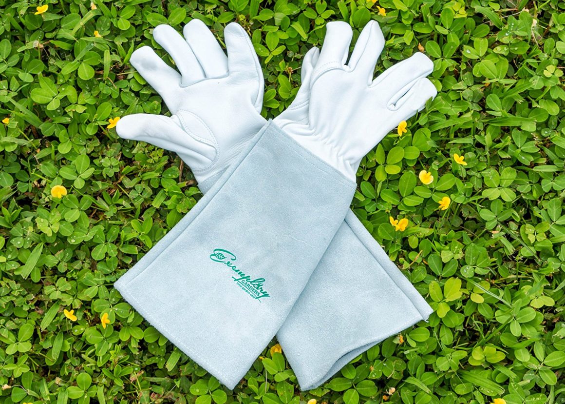 HANDLANDY Pruning Gloves Long for Men & Women Pigskin Leather Rose Gardening Gloves Breathable & Durability Gauntlet Gloves Medium