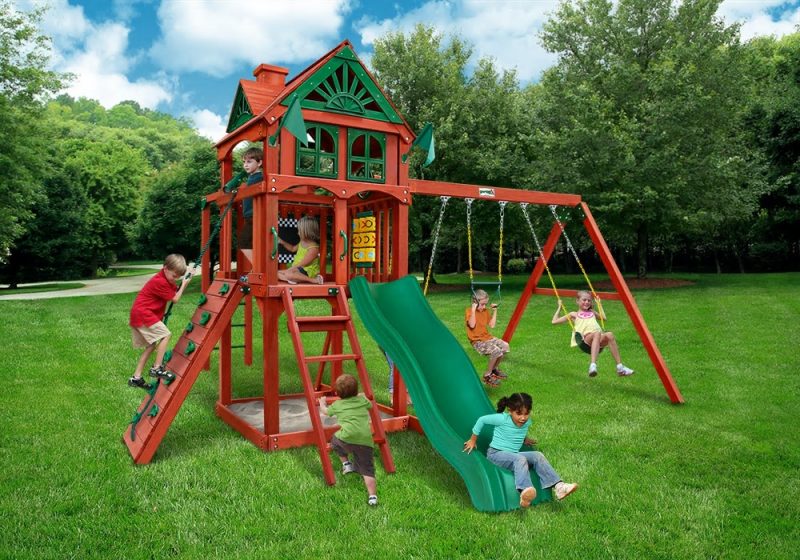 five star ii space saver cedar swing set