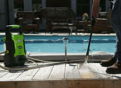 Pressure washing a deck Pressure washing a deck